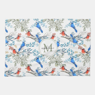 Linge De Cuisine Beau Aquarelle Oiseaux et Motif de Foliage