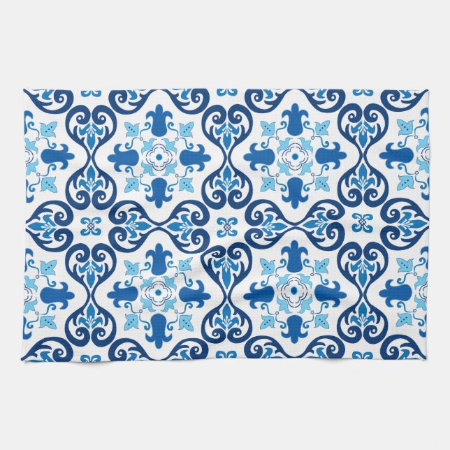 Linge De Cuisine 💙 Beau bleu azulejos III  (Horizontal)