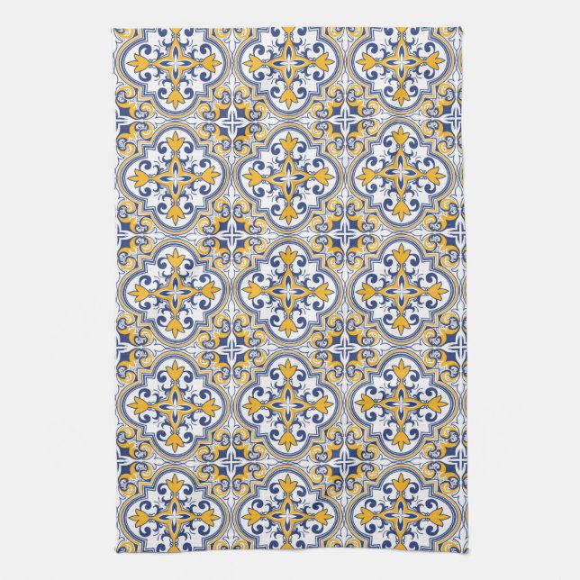 Linge De Cuisine 💙 💛 Beau bleu et jaune Azulejos 9 (Vertical)