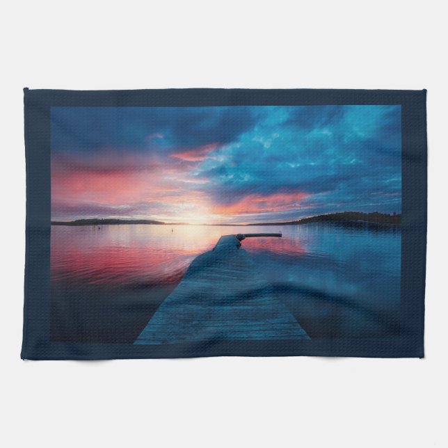 Linge De Cuisine Beau coucher de soleil sur un lac de Calme (Horizontal)