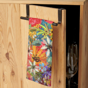 Linge De Cuisine Beau motif floral Abstrait coloré brillant