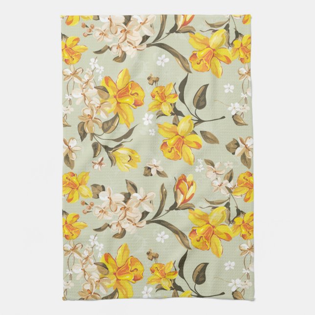 Linge De Cuisine Beau motif floral lumineux élégant (Vertical)