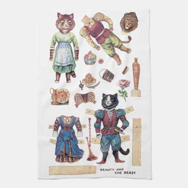Linge De Cuisine Beauté et bête, poupée en papier, Louis Wain (Vertical)