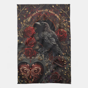 Linge De Cuisine Beauté gothique foncée Roses rouges Corbeau noir C
