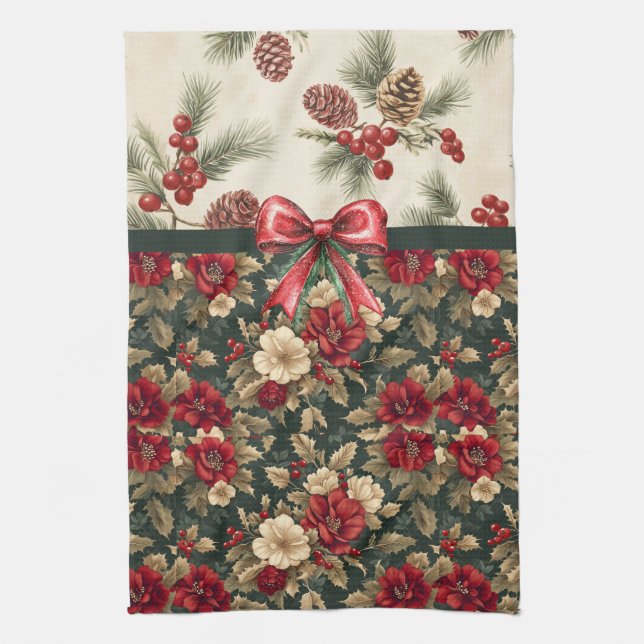 Linge De Cuisine Beautiful Christmas Floral and Pine Cones (Vertical)