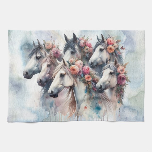Linge De Cuisine Beautiful Horses Floral Kitchen Towel (Horizontal)