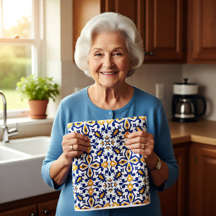 Linge De Cuisine 💙 💛 Beaux azulejos bleus et jaunes,    cuisine