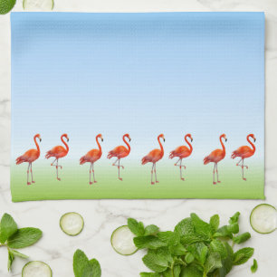 Linge De Cuisine Beaux Flamants roses roses sur dégradé bleu clair