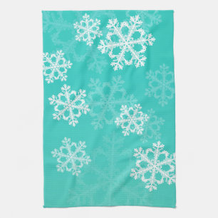 Linge De Cuisine Beaux flocons de Noël turquoise et blanche
