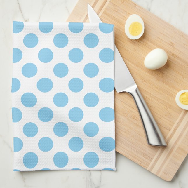 Linge De Cuisine Bébé Bleu sur Blanc Grand Taille Pois (Quart Plié)