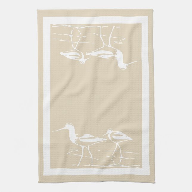 Linge De Cuisine Bécasseaux et Taupe blancs côtiers de Sandy (Vertical)