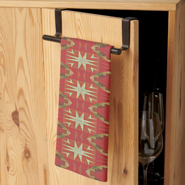 Linge De Cuisine Beige Mustard Vert Brown Rouge Orange Tribal Art (Pliage en tiers)