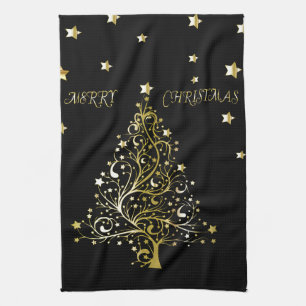 Linge De Cuisine Bel arbre de Noël métallique étoilé d'or