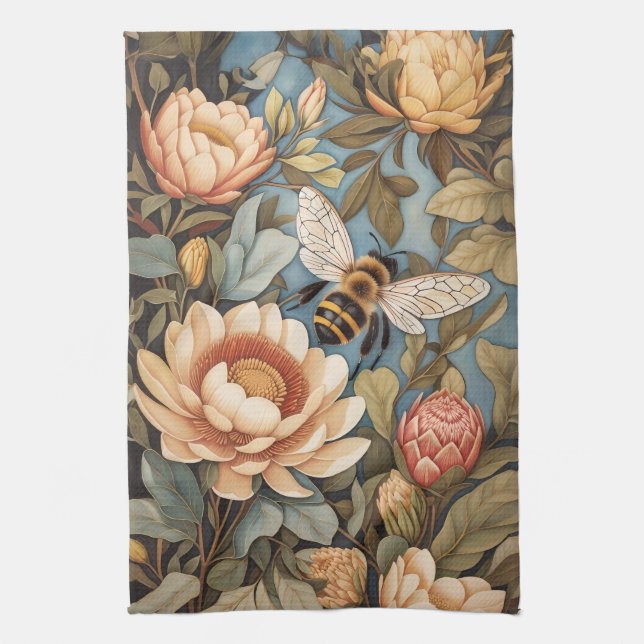 Linge De Cuisine Belle Abeille De Jardin Avec Fleurs Protea (Vertical)