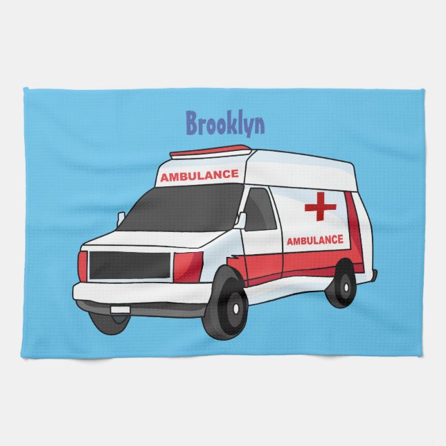 Linge De Cuisine Belle ambulance rouge caricature van (Horizontal)