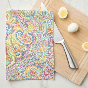 Linge De Cuisine Belle Aqua Unique Blue Paisley Art