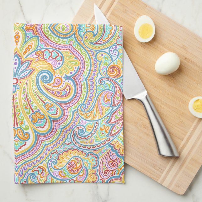 Linge De Cuisine Belle Aqua Unique Blue Paisley Art (Quart Plié)