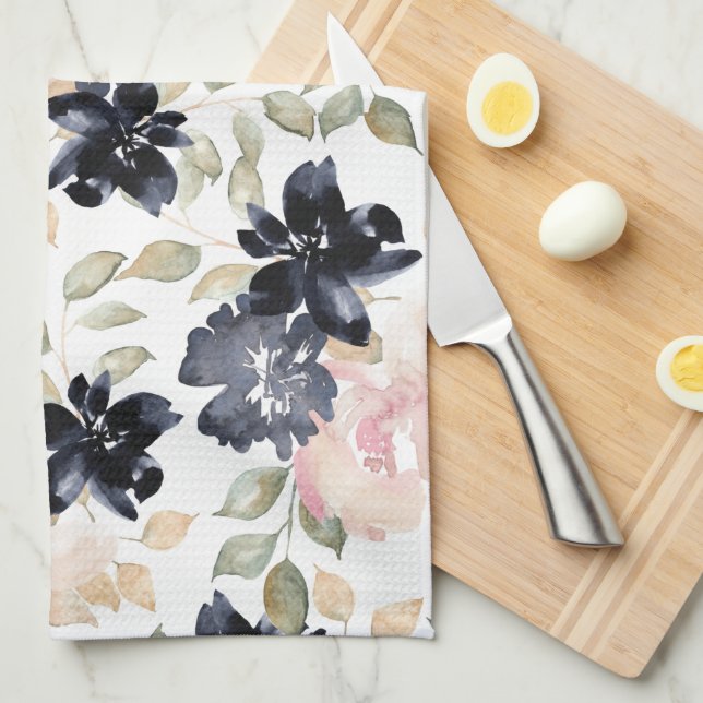 Linge De Cuisine belle aquarelle fleurs original (Quart Plié)