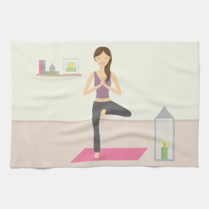 Linge De Cuisine Belle Femme Qui Fait Du Yoga Dans Une Salle Décoré