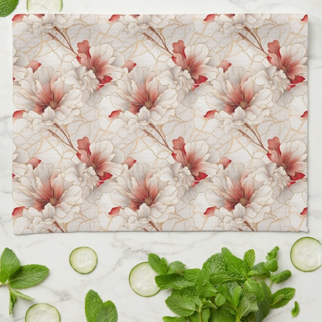 Linge De Cuisine Belle Flore Rouge Blanc (Plié)