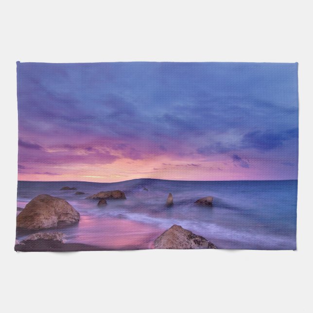 Linge De Cuisine Belle photo côtière du coucher de soleil (Horizontal)