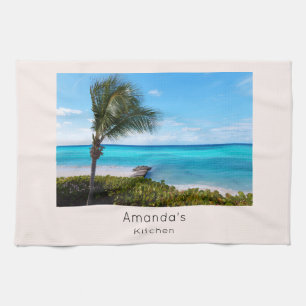 Linge De Cuisine Belle plage tropicale aux palmiers venteux