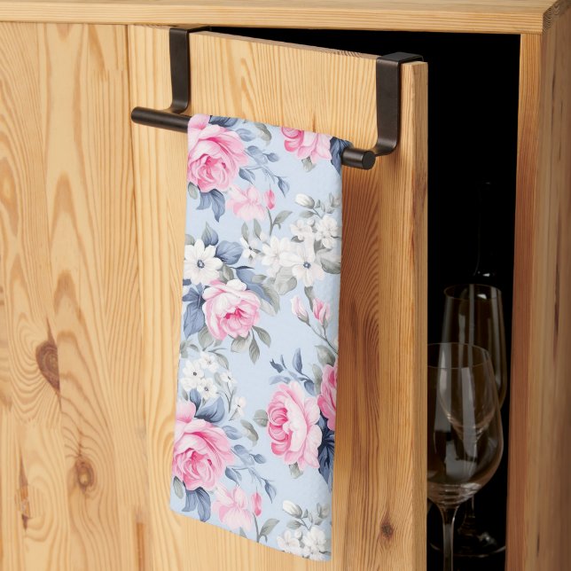 Linge De Cuisine Belle roses roses blanches fleurs motif (Pliage en tiers)
