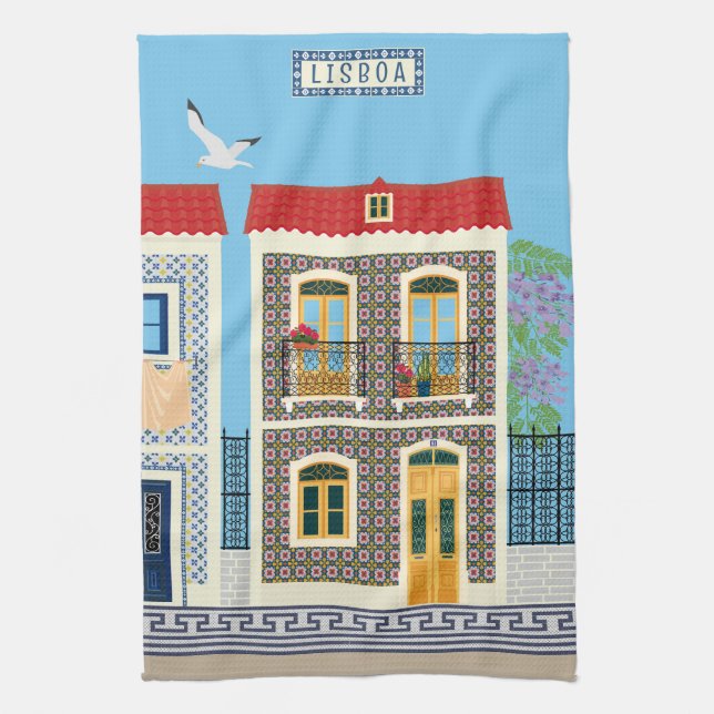 Linge De Cuisine Belles maisons portugaises avec tuiles ou azulejos (Vertical)