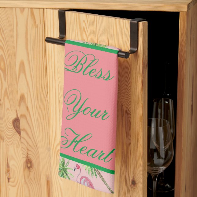 Linge De Cuisine Bénissez votre coeur Flamant rose rose Flamants ro (Pliage en tiers)