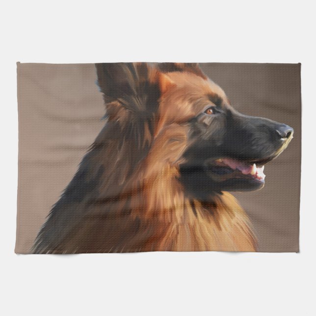 Linge De Cuisine Berger allemand Aquarelle de chien Portrait d'art (Horizontal)