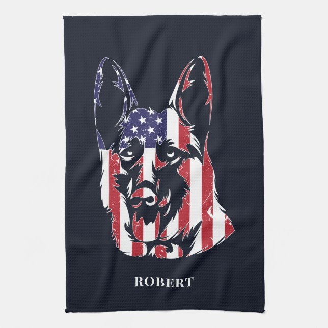 Linge De Cuisine Berger Allemand Drapeau USA Personnalisé (Vertical)