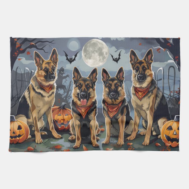Linge De Cuisine Berger allemand Halloween Éffrayant (Horizontal)