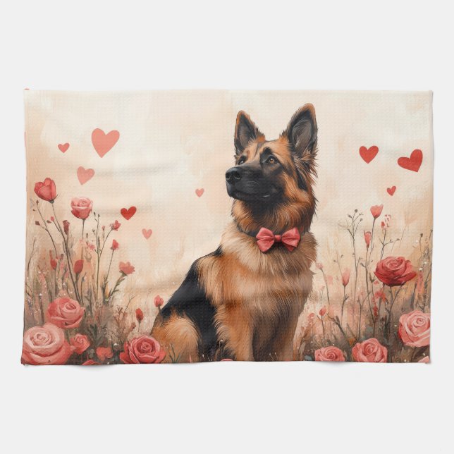 Linge De Cuisine Berger belge avec Rose - Saint-Valentin (Horizontal)