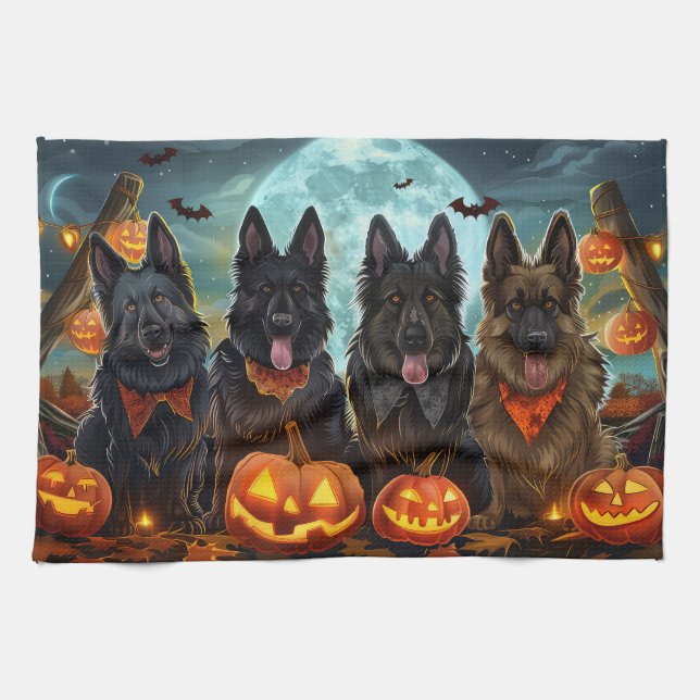 Linge De Cuisine Berger belge Halloween Éffrayant (Horizontal)
