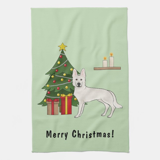 Linge De Cuisine Berger suisse blanc GSD Arbre de Noël vert (Vertical)
