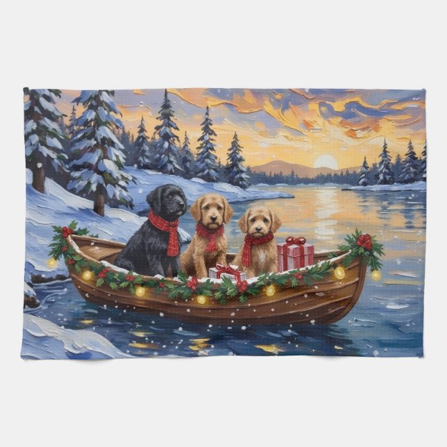 Linge De Cuisine Bernedoodle Christmas Boat Holiday (Horizontal)