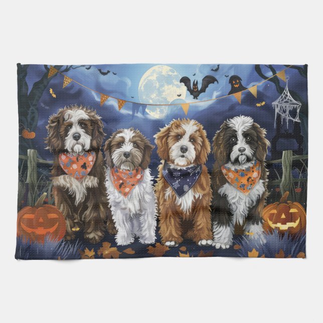 Linge De Cuisine Bernedoodle Halloween Éffrayant (Horizontal)