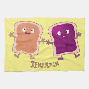 Linge De Cuisine Beurre d'arachide mignonne et caricature sandwich 