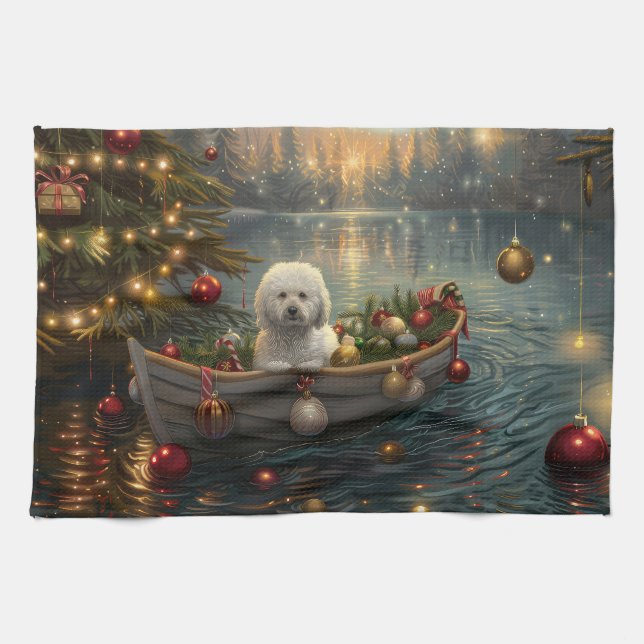 Linge De Cuisine Bichon Frise Noël Festive Voyage (Horizontal)