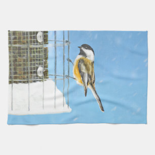 Linge De Cuisine Bickadee sur la peinture d'alimentation - Oiseaux
