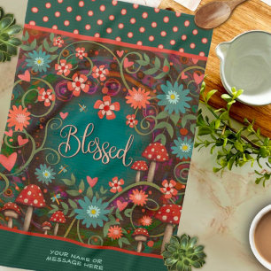 Linge De Cuisine Bienheureux Coeurs Floraux Champignons Fun Citatio