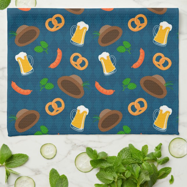 Linge De Cuisine Bière Oktoberfest, Pretzels & Saucisses Bavaroise (Plié)