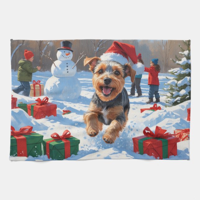 Linge De Cuisine Biewer Terrier Noël Festive Scène de neige (Horizontal)
