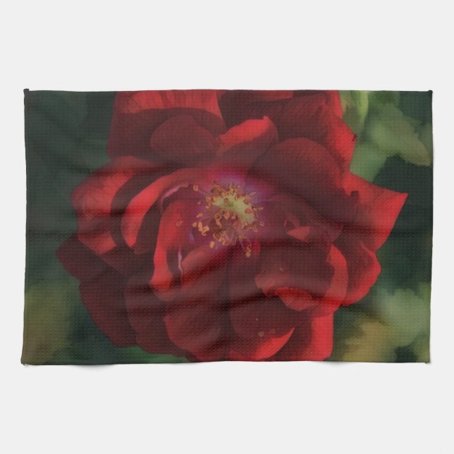 Linge De Cuisine Big Red Dramatic Rose Art Kitchen Towel (Horizontal)