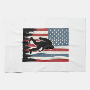 Linge De Cuisine Bigfoot Drapeau Américain Vintage Vector Design de
