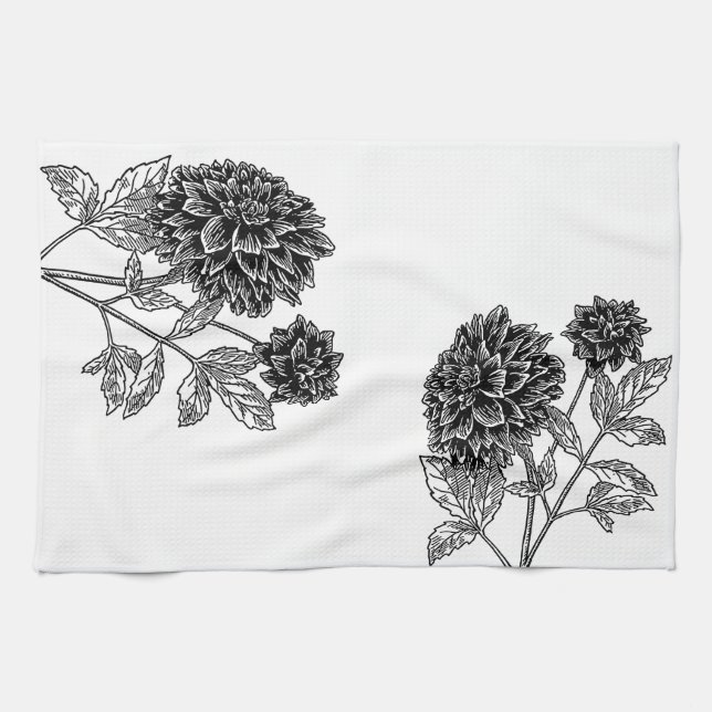 Linge De Cuisine Black and White Dahlia (Horizontal)
