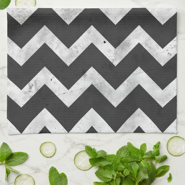 Linge De Cuisine Black and white Rustic Chevron pattern (Plié)