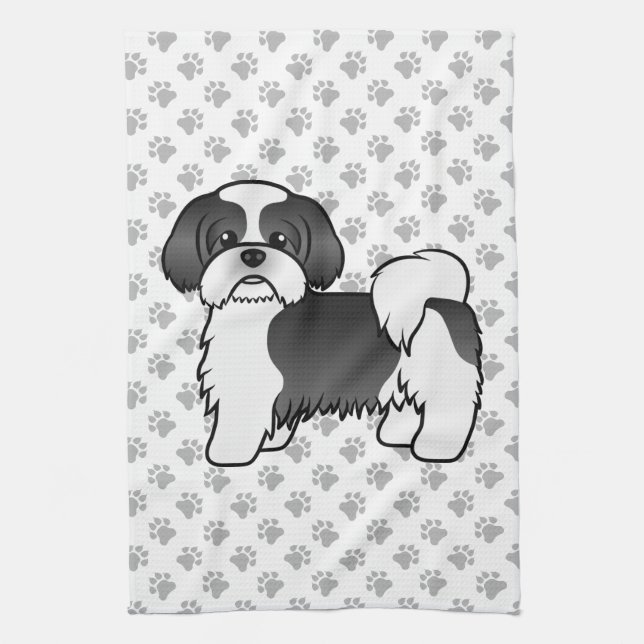 Linge De Cuisine Black and White Shih Tzu Cute Cartoon Dog (Vertical)