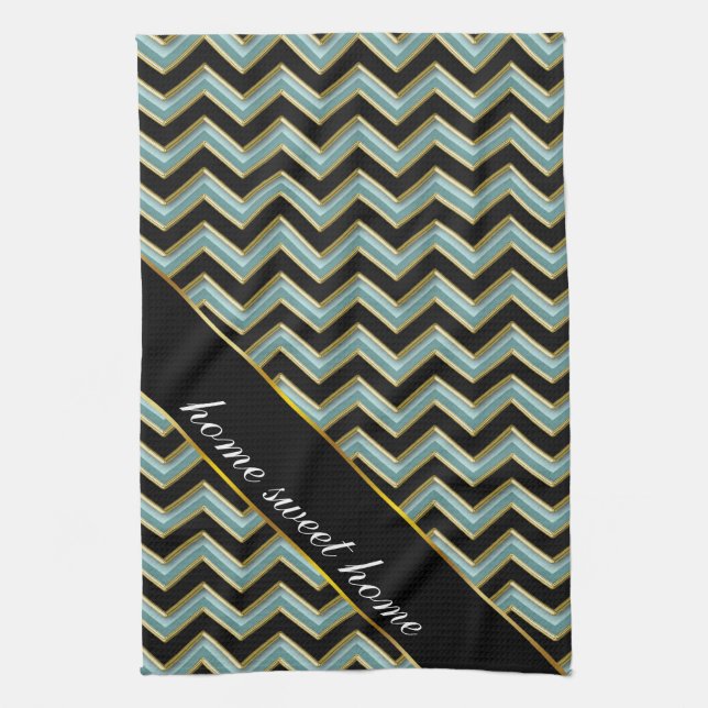 Linge De Cuisine Black Gold Turquoise ZigZag (Vertical)