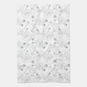 Linge De Cuisine Black on White Poppies